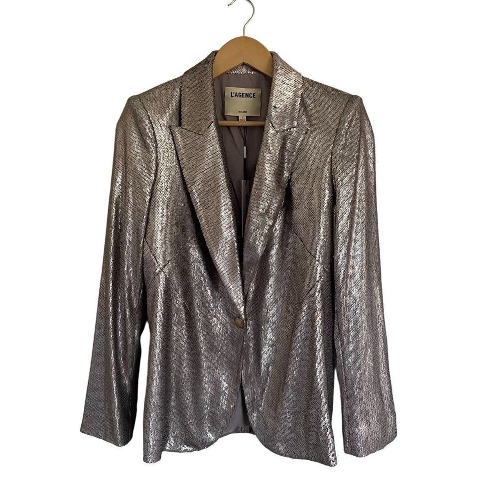 L'AGENCE Chamberlain Clementine Metallic Sequin Blazer Jacket Career Dressy 2
